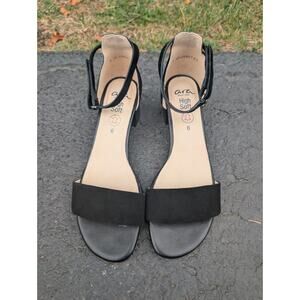 Ara Women's Pauline Suede‎ Block Heel Sandal Sz 8.5 Black Minimalist Classic